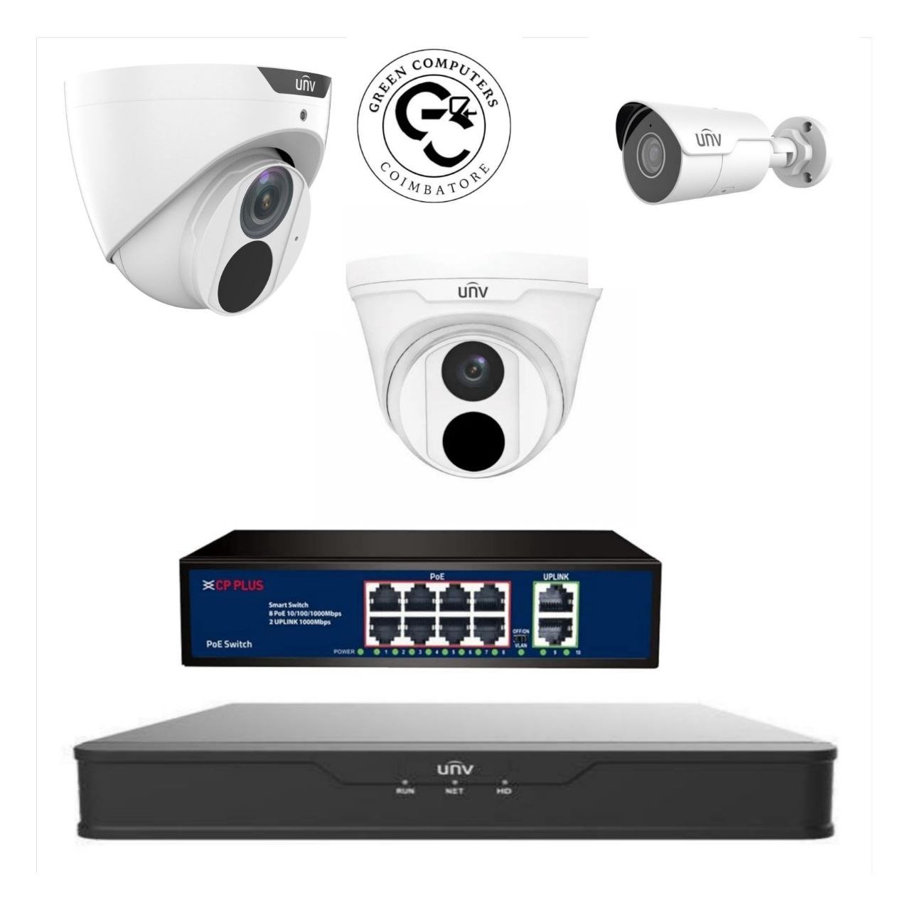 3Nos // UNV CCTV IP WITH NVR //  24*7  - COMBO
